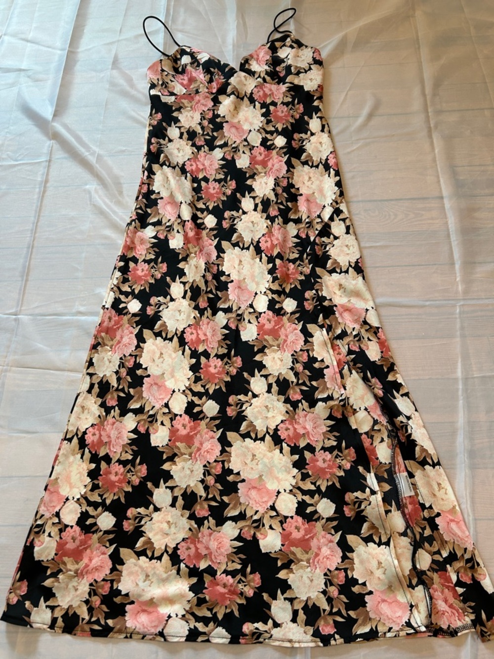 Floral Maxi Slip Dress with Pink & Cream Blooms